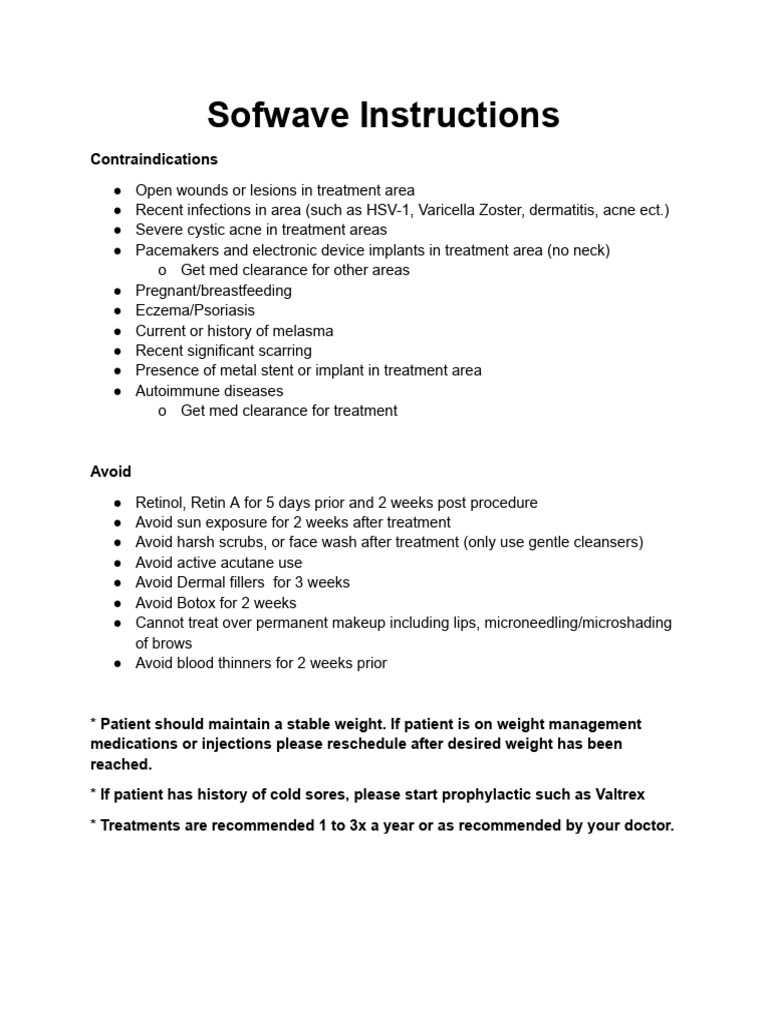 Sofwave Treatment Guidelines and Contraindications | PDF