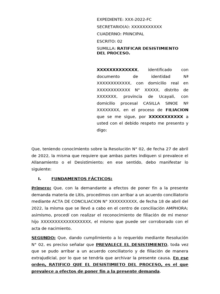 Ratificación de Desistimiento Procesal | PDF | Demanda judicial | Justicia