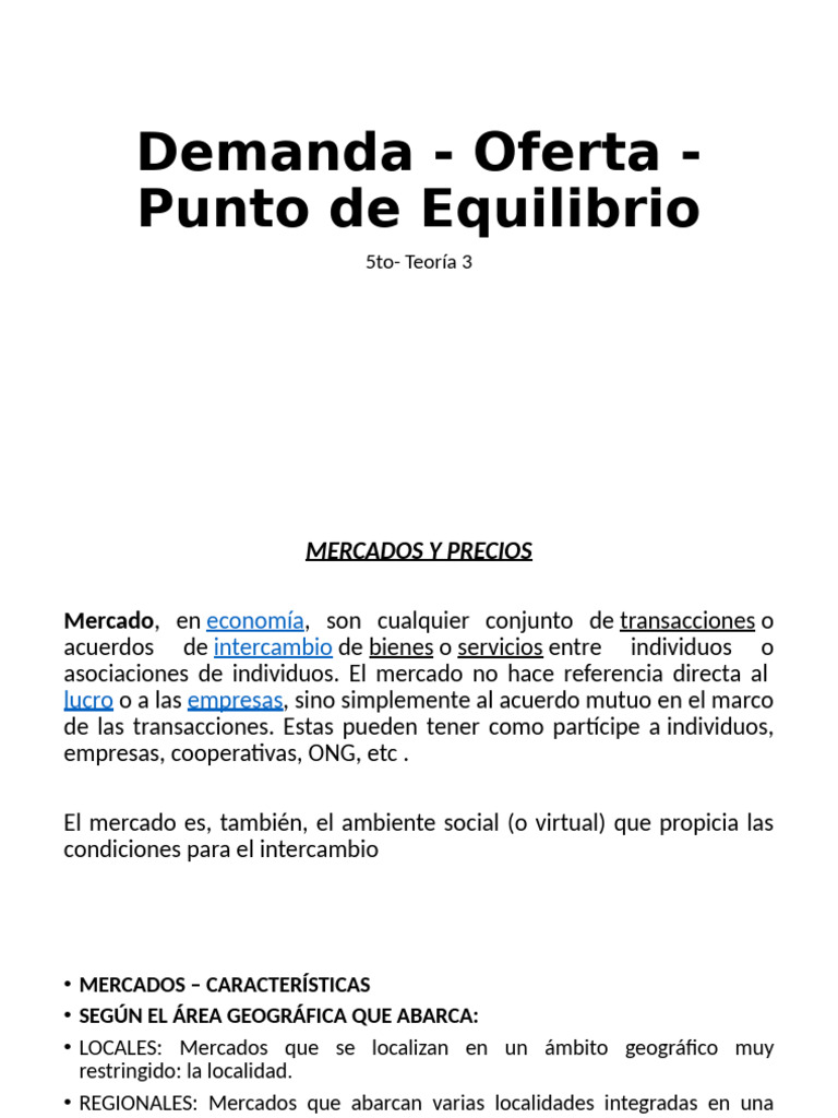 Tipos de Mercados y Equilibrio Económico | PDF | Mercado (economía ...