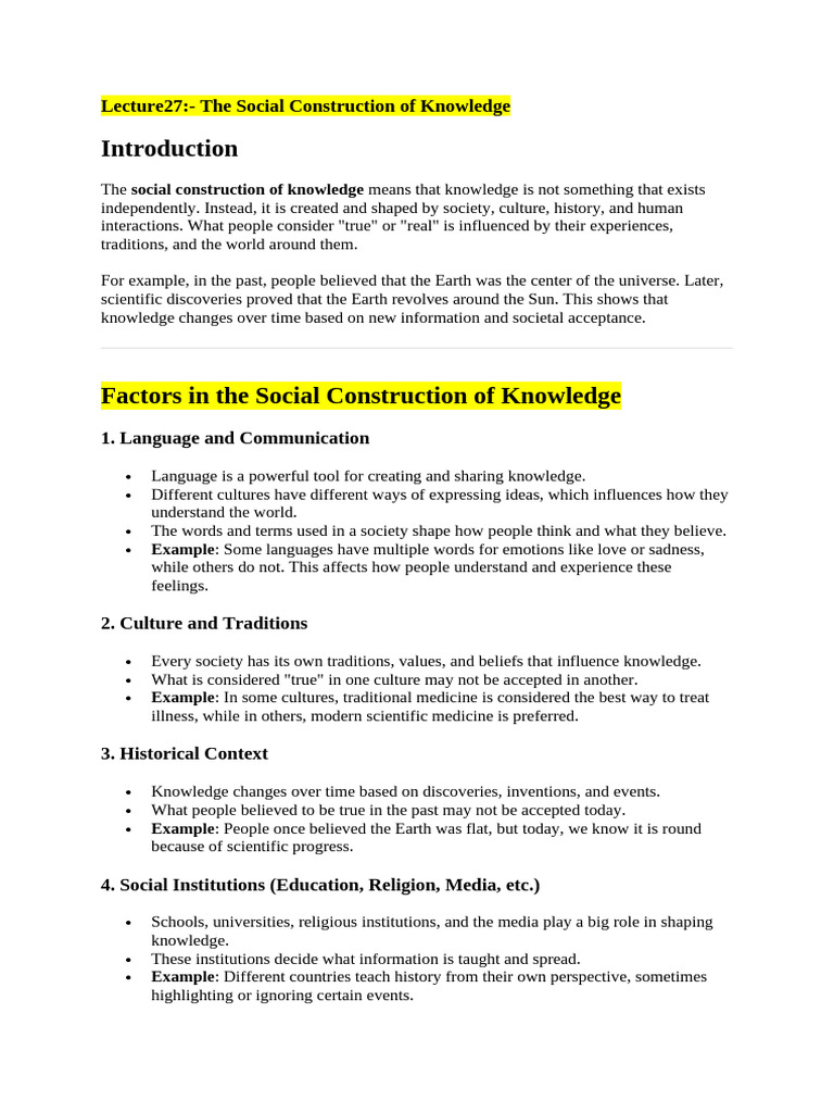 Social Construction of Knowledge Explained | PDF | Knowledge | Social ...