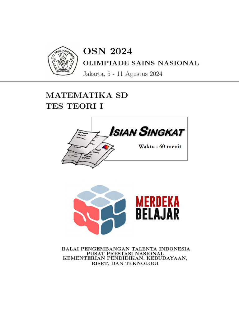 Soal Teori 1 Osn Matematika Sd Tingkat Nasional 2024 Pdf
