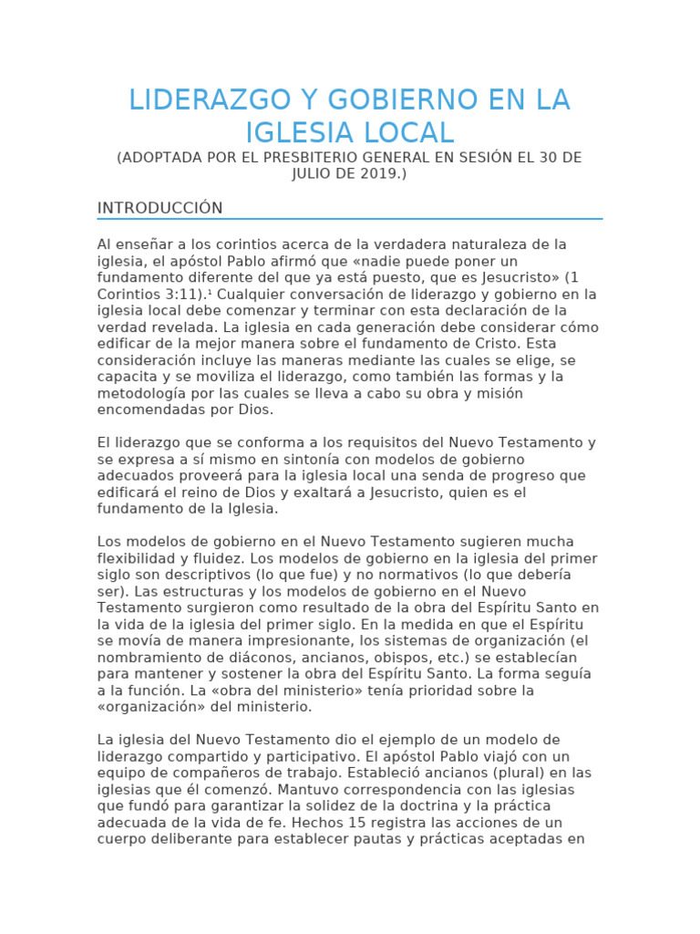Liderazgo y Gobierno en la Iglesia Local | PDF | Sacerdote | Iglesia ...
