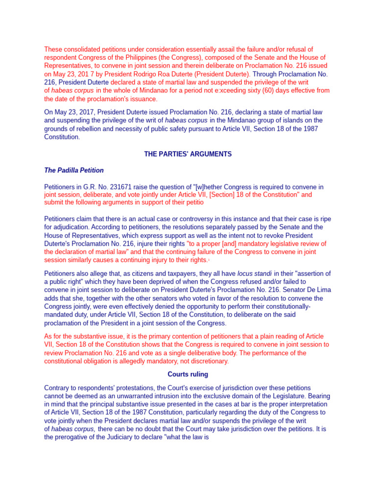 Joint Session Padilla Vs Congress Notes | PDF | American Government ...