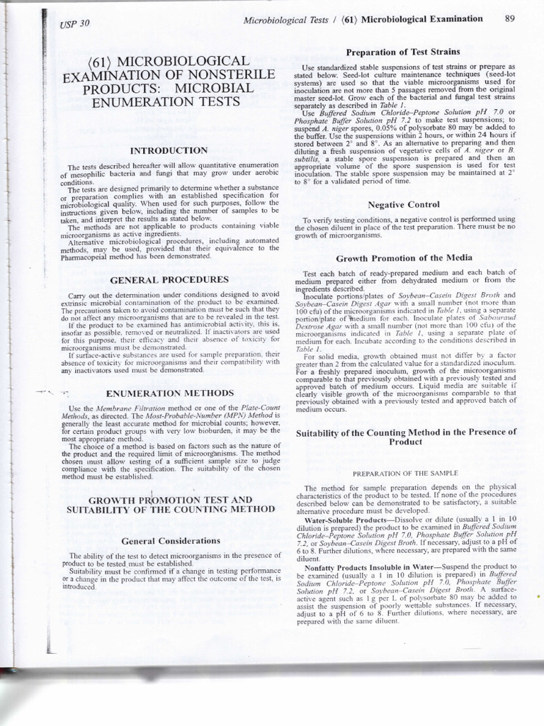Literatur USP 30 NF 25 Microbial Enumeration Tests (61) and Test For ...
