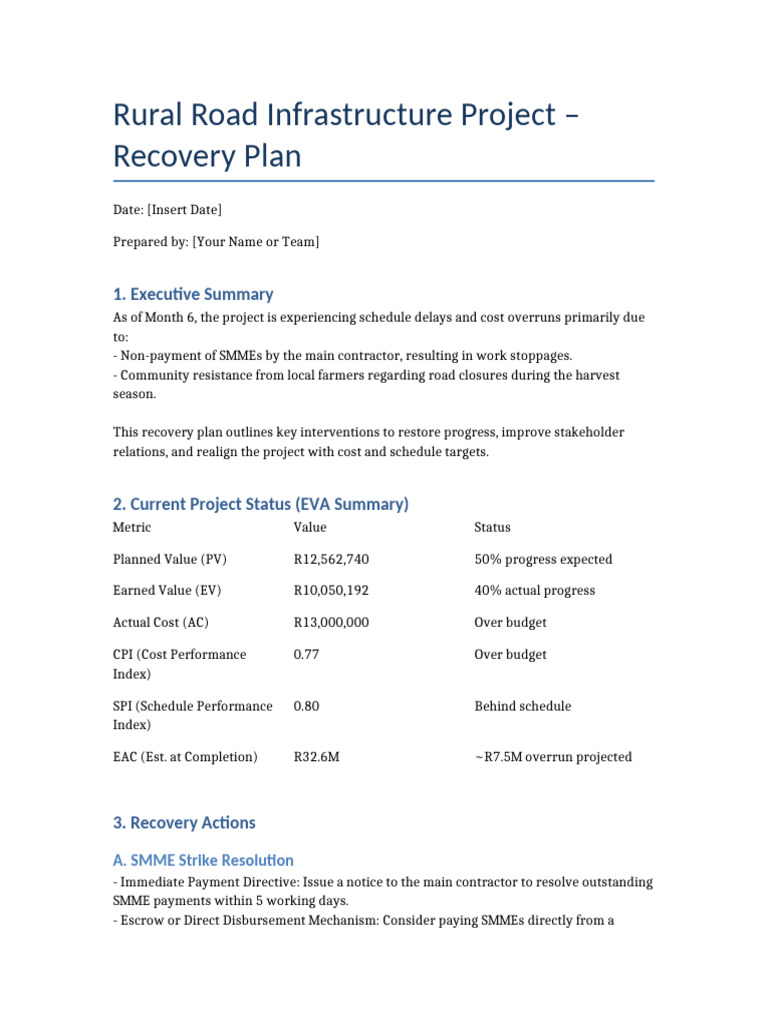 Rural Road Project Recovery Plan | PDF | Economies