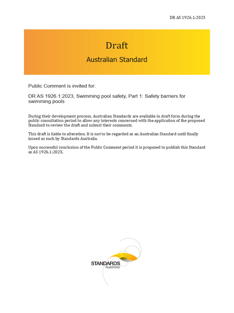 Draft AS 1926.1:2023 Pool Safety Barriers | PDF | Window | Swimming Pool
