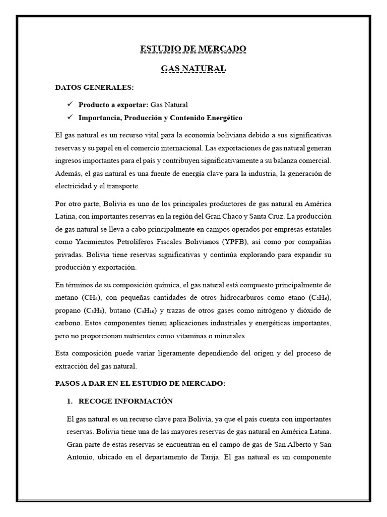 Estudio de Mercado: Gas Natural en Bolivia | PDF | Bolivia | Mercado ...