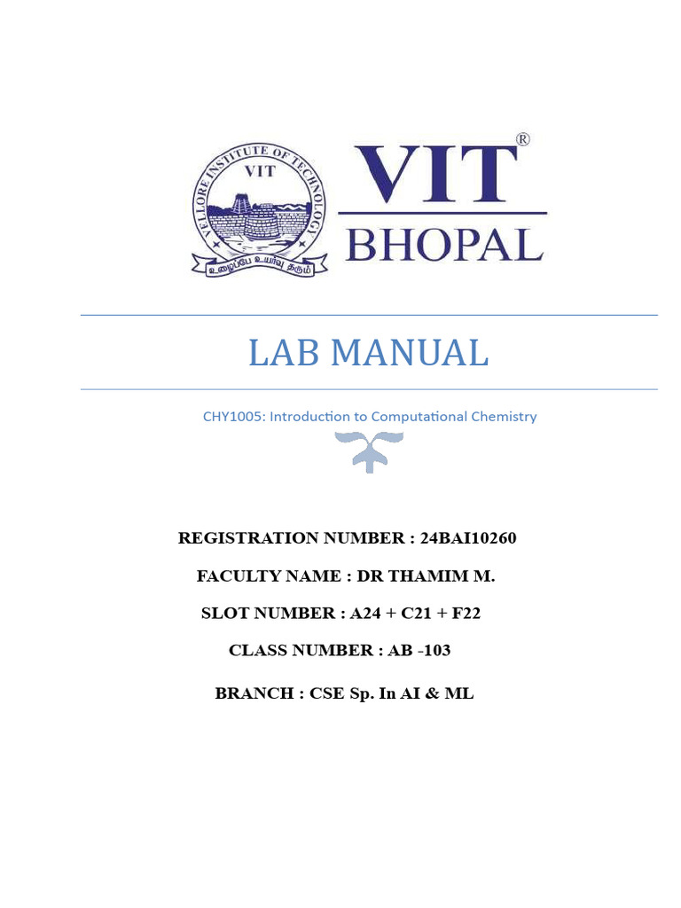 Lab Manual 24BAI10260 | PDF | Molecular Orbital | Molecules