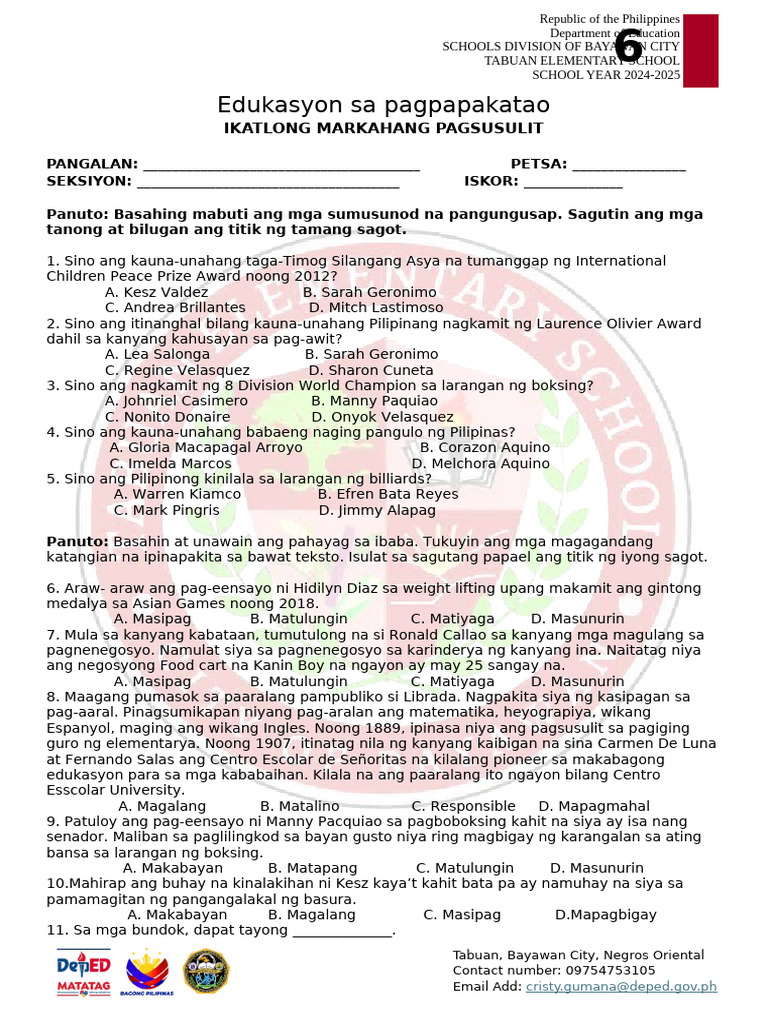 Esp 6 Final 3RD PT | PDF