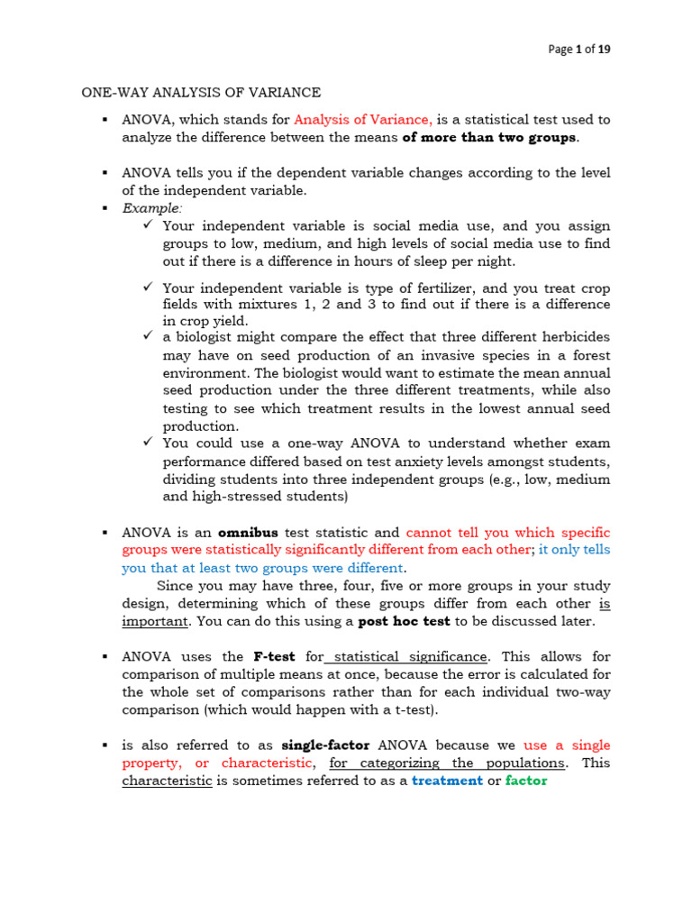 Understanding One-Way ANOVA Analysis | PDF | Analysis Of Variance ...