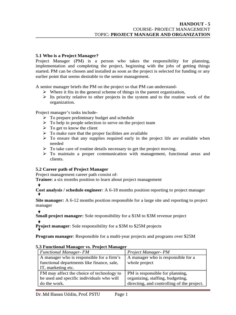 5 Project Manager and Organization | PDF | Leadership | Communication