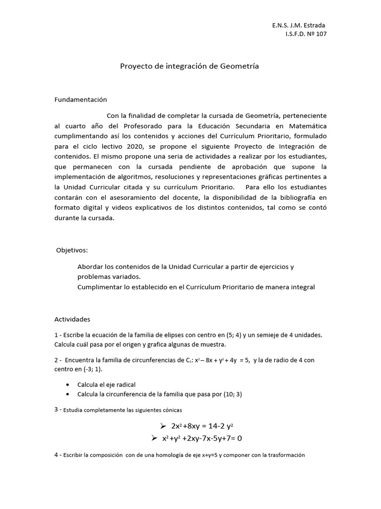 Proyecto de Integración en Geometría | PDF | Plan de estudios | Matemáticas