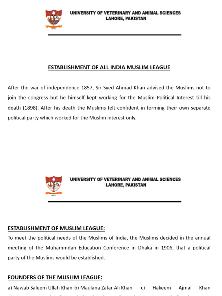 Establishment of All India Muslim League | PDF | All India Muslim ...