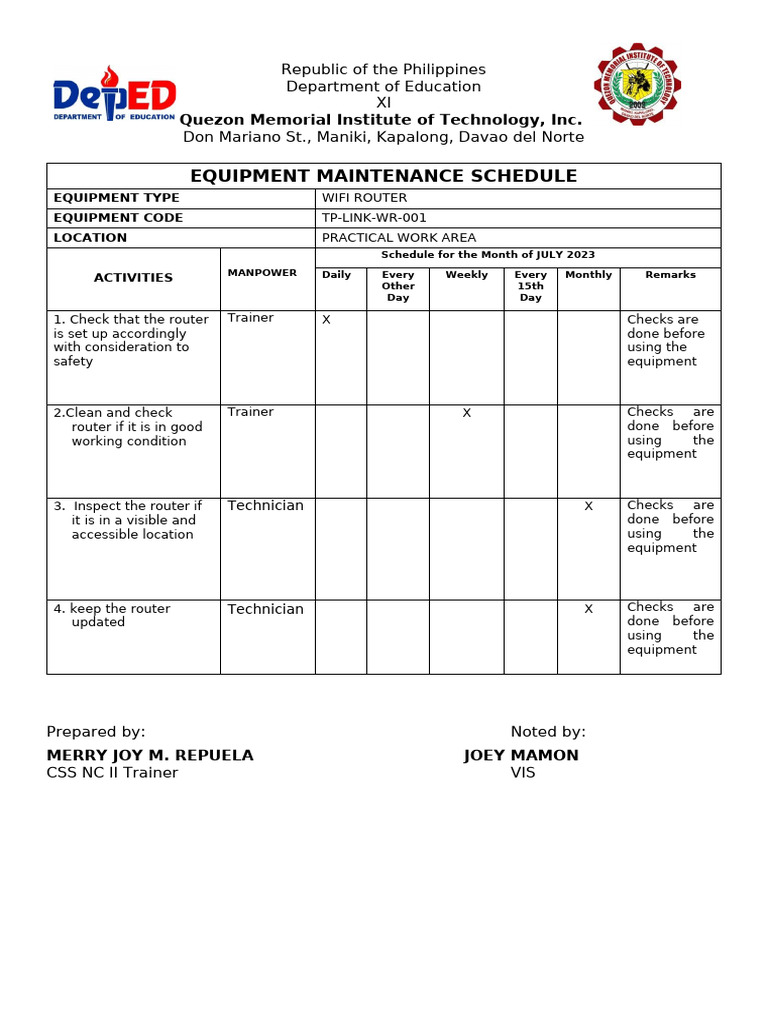 July 2023 WiFi Router Maintenance Schedule | PDF