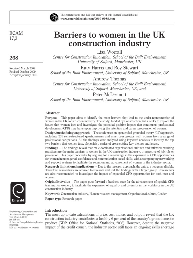 Barriers for Women in UK Construction | PDF | Methodology | Employment