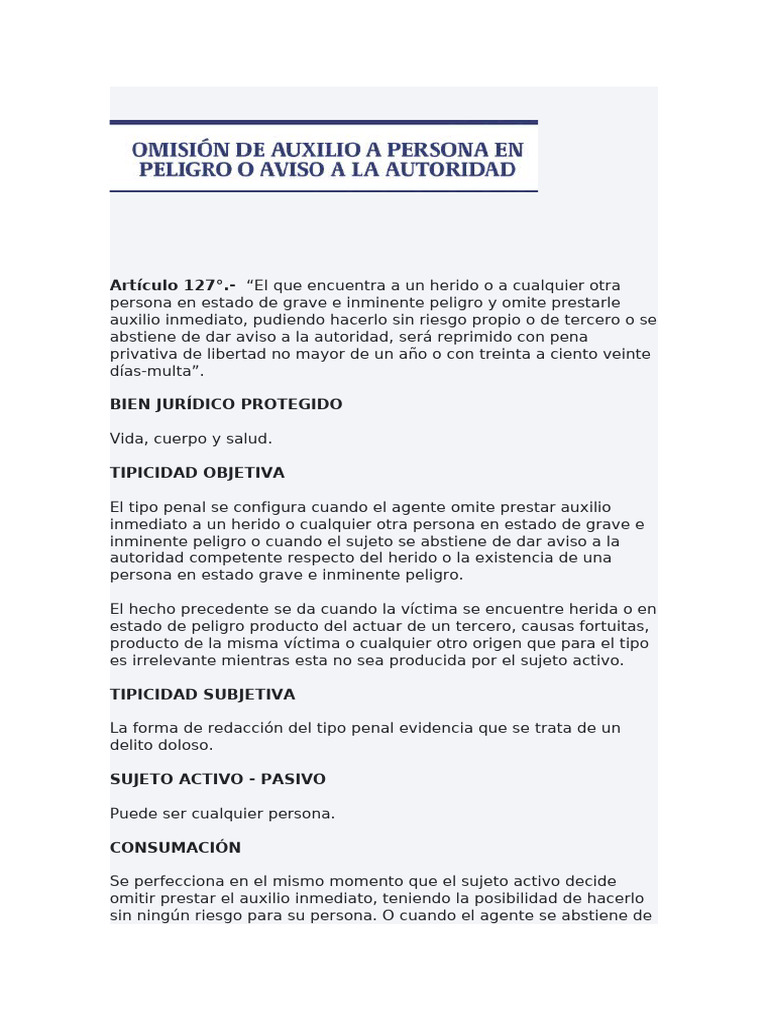 Artículo 127 Amision de Auxilio | PDF