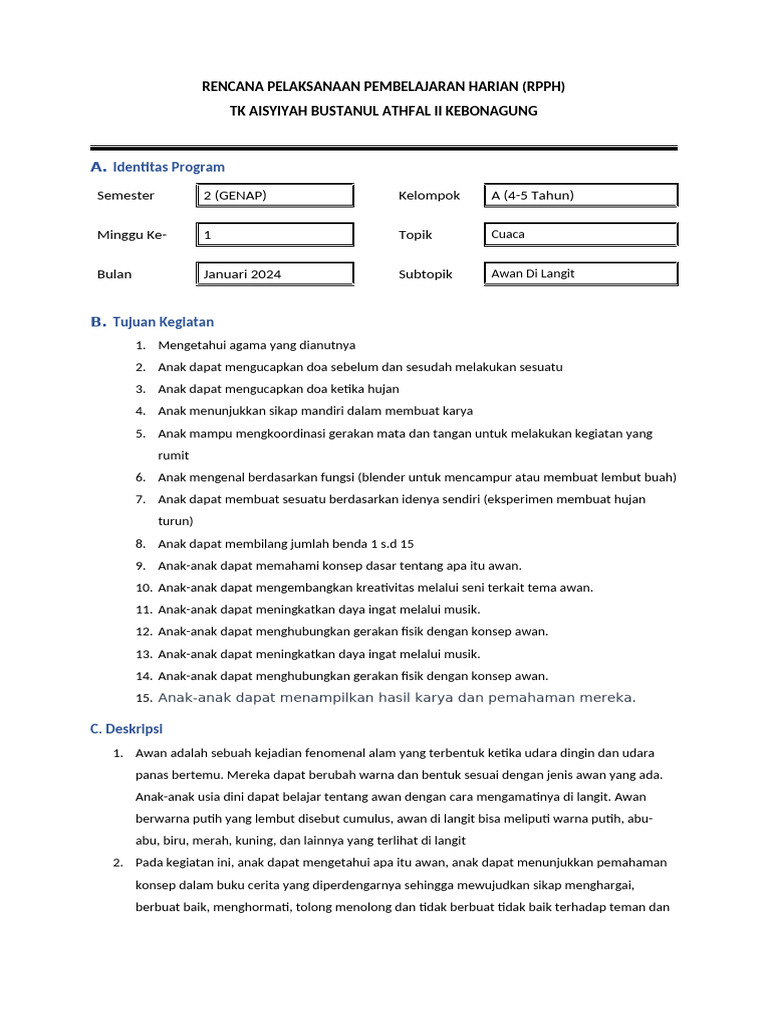 RPPH TK A Minggu Ke 2 SMT 2 | PDF
