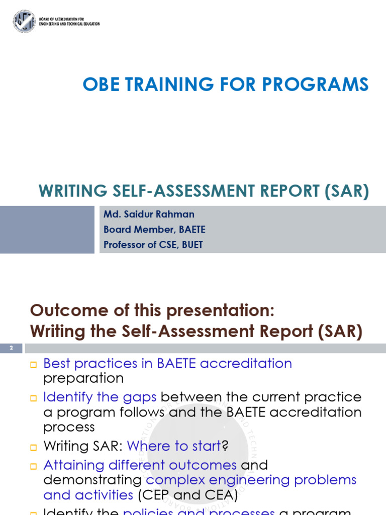 BAETE SAR Writing Guidelines | PDF | Curriculum | Evaluation
