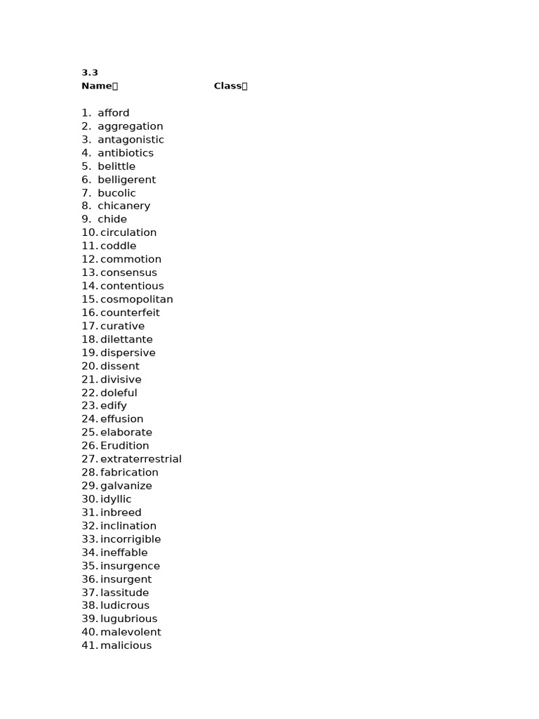 Vocabulary List for Spelling and Synonyms | PDF