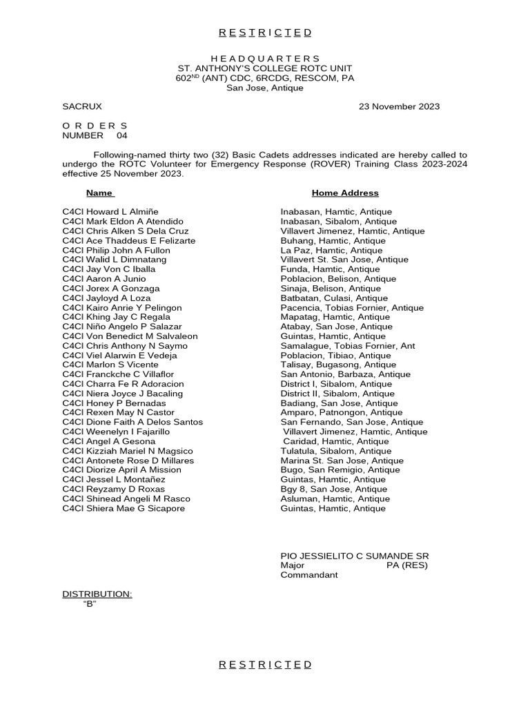 Calling Orders and Declaration of Graduaates ROVER Training 23-24 | PDF