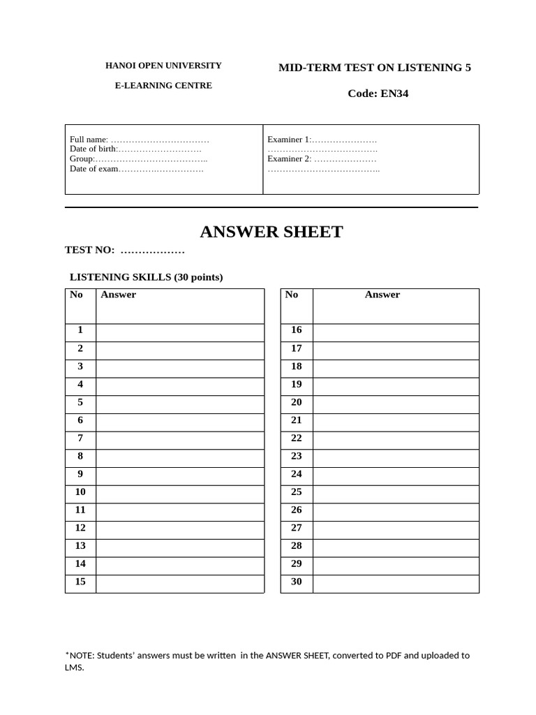 Answer Sheet | PDF