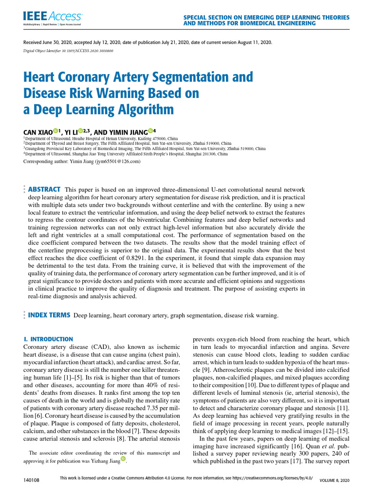 Heart Coronary Artery Segmentation and Disease Risk Warning Based On A ...