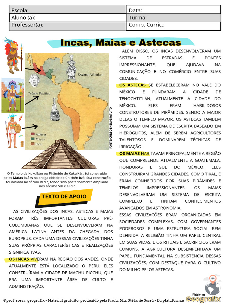 Civilizações Incas, Maias e Astecas | PDF | Civilização Maia | Império Inca
