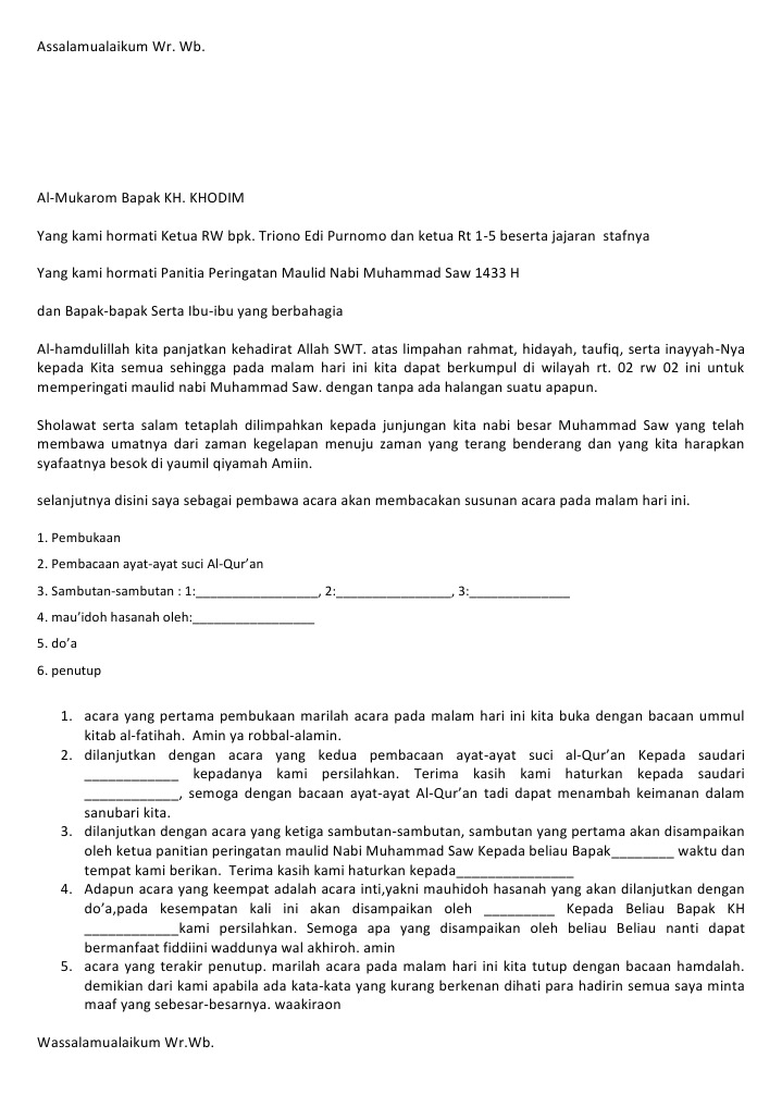 Teks Sambutan Ketua Rt Acara Maulid Terbaru Kumpulan Referensi Teks Pidato