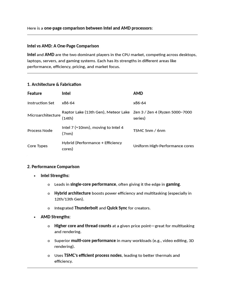 Intel vs AMD Processor Comparison Guide | PDF | Intel | Integrated Circuit