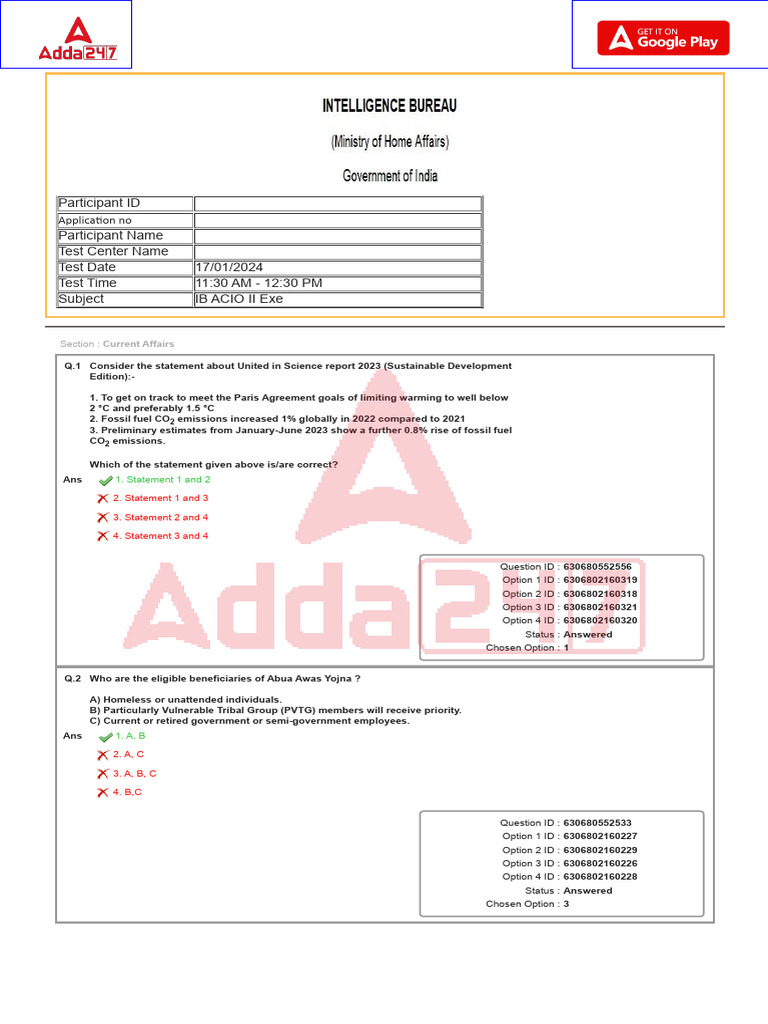 IB ACIO Grade II Executive Jan 17 2024 Shift 2 | PDF
