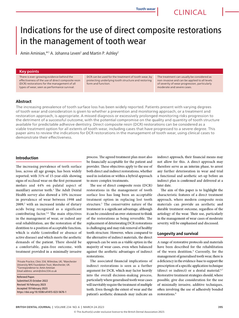 Direct Composite Restorations for Tooth Wear | PDF | Dental Composite ...