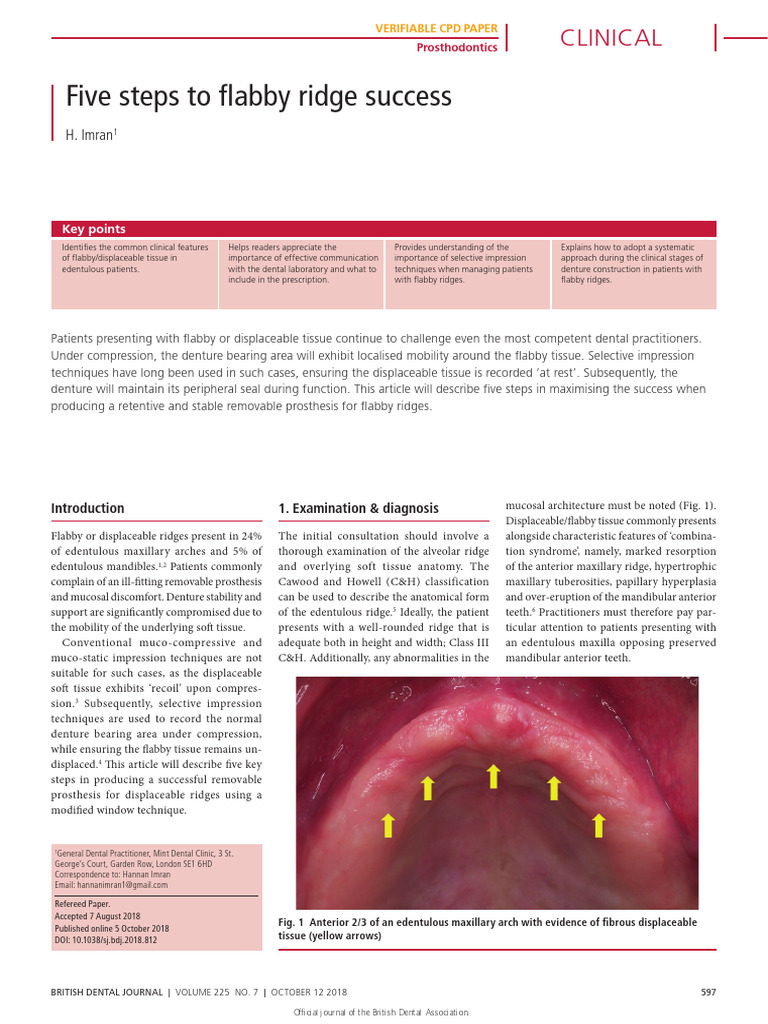 Five Steps for Flabby Ridge Prosthetics | PDF | Dentures | Medical ...