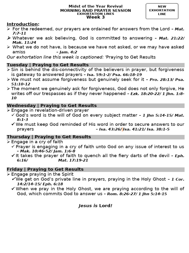 Morning Prayer Raid Exhortation Lines (Week 3) (NEW) | PDF