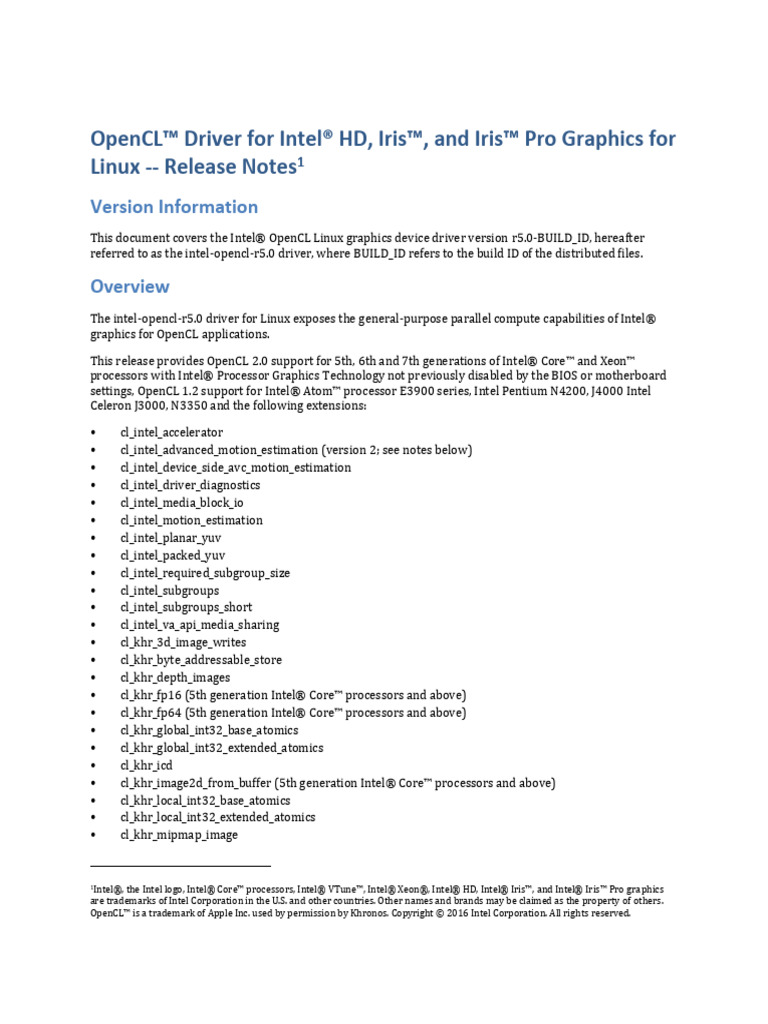 Intel OpenCL Driver r5.0 Release Notes | PDF | Intel | Graphics ...