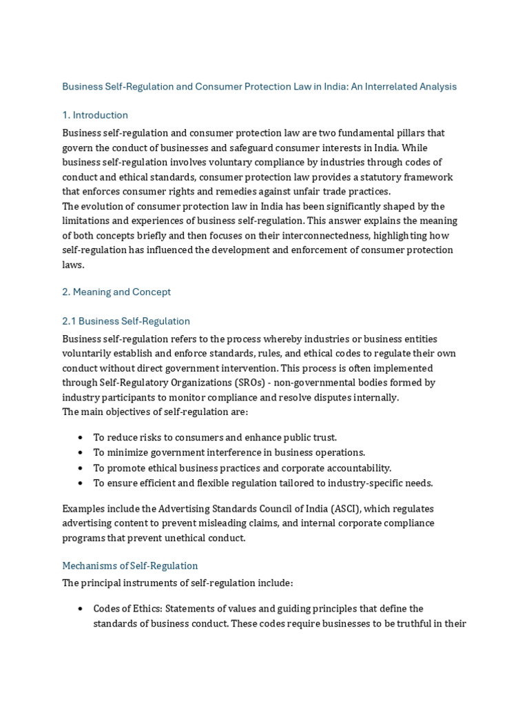 Business Self-Regulation in Consumer Protection | PDF | Consumer ...