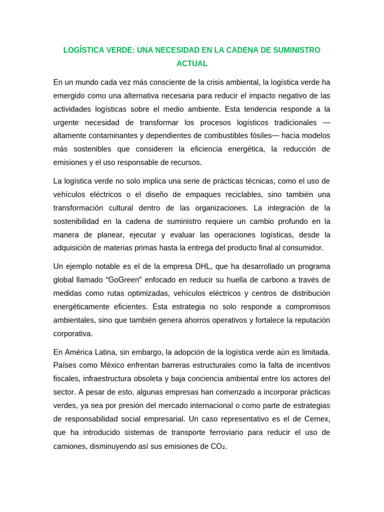 Logística Verde en la Cadena de Suministro | PDF | Logística ...