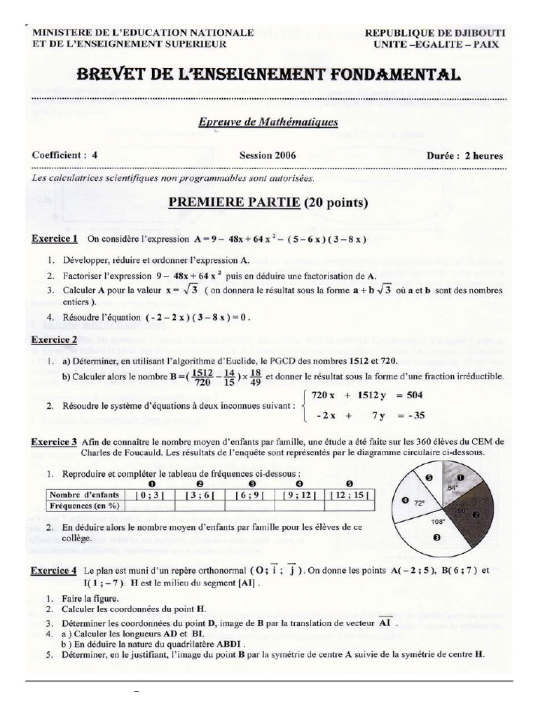 Sujets BEF Mathématiques 2006-2010 | PDF | Mathématiques