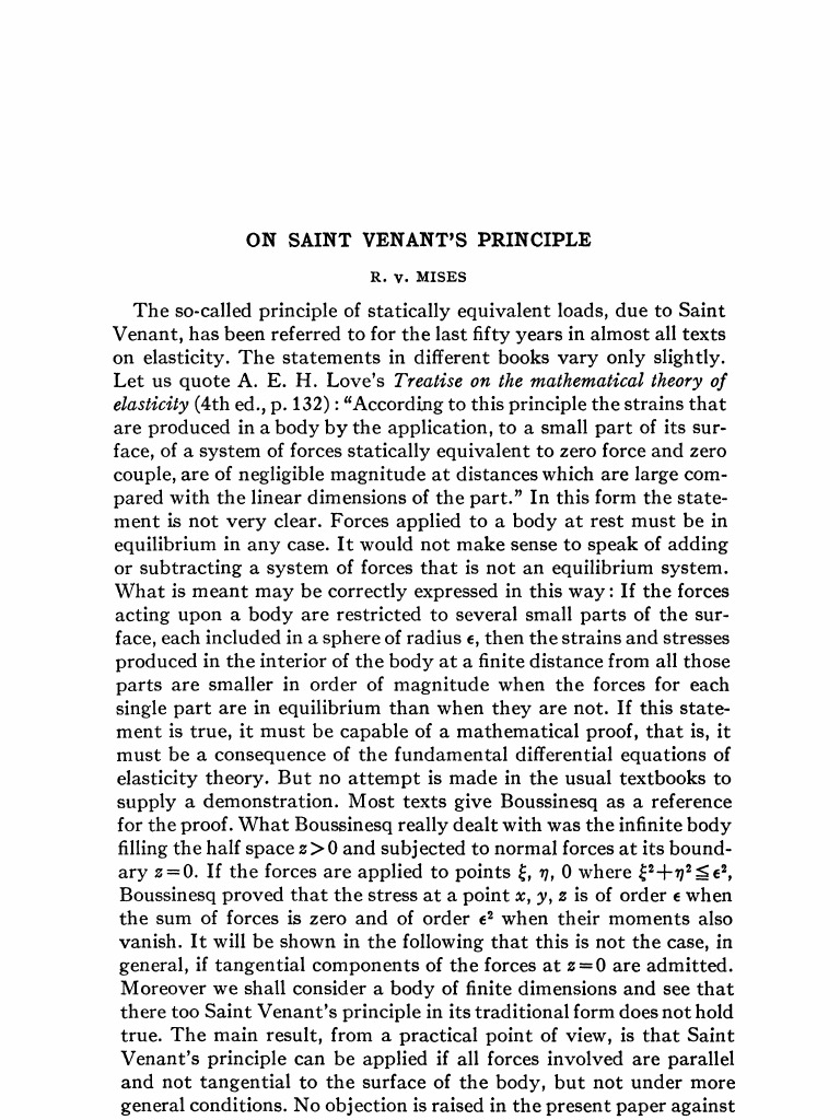 ST Venant's Principle Force Norm (Mathematics)