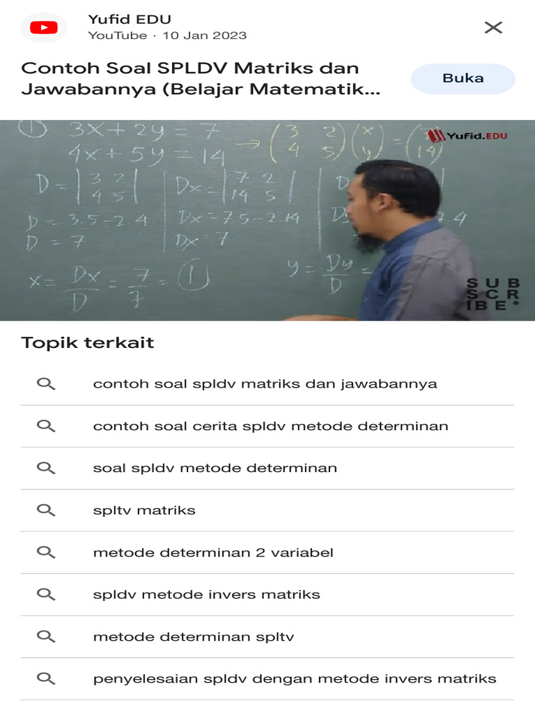 Contoh Soal SPLDV Matriks Kelas 11 | PDF