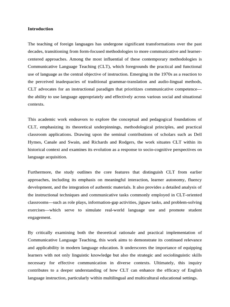 Communicative Language Teaching Overview | PDF | Learning | Language ...