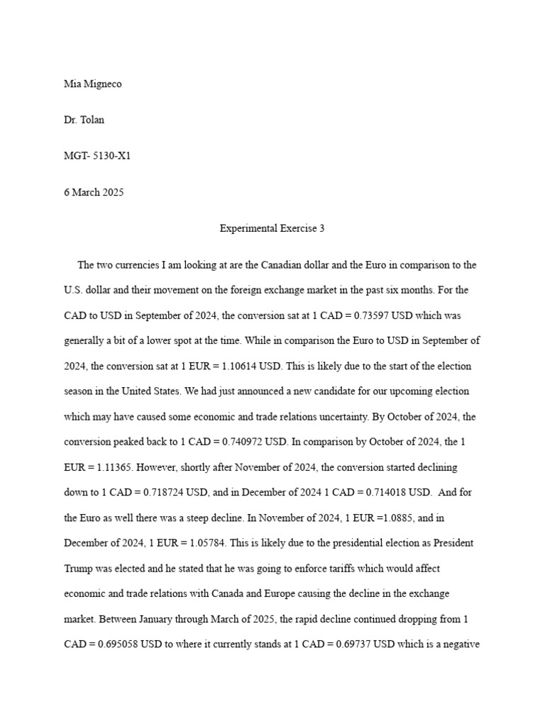 Experimental Exercise 3 | PDF | Exchange Rate | Currency Intervention