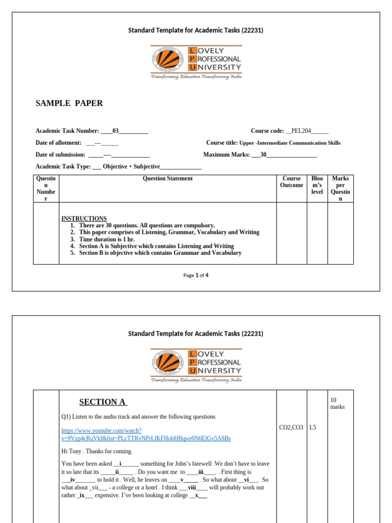 Academic Task Template for PEL204 | PDF | Human Communication | Linguistics