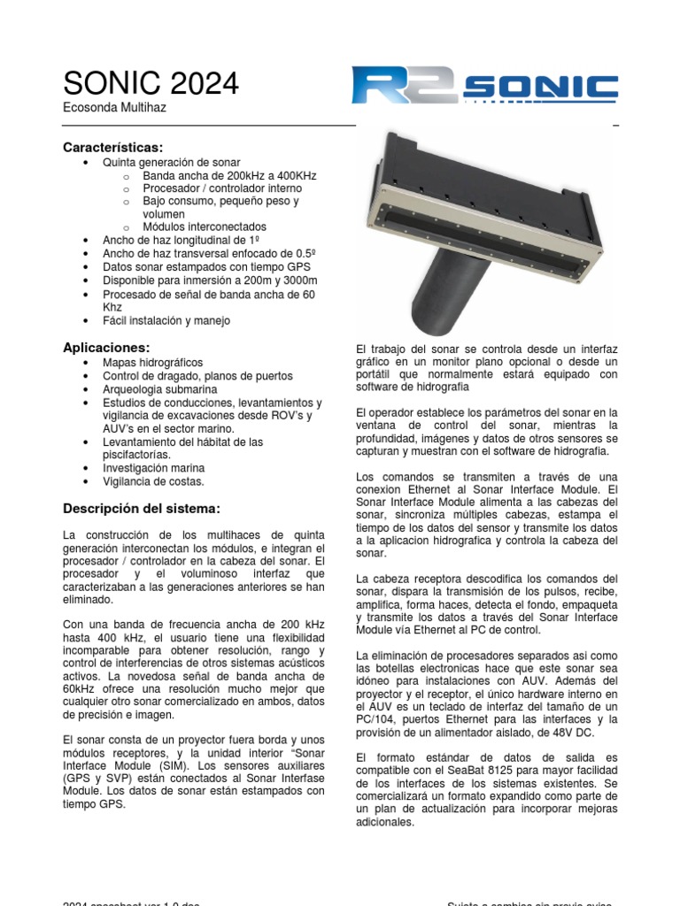 Especificaciones R2Sonic 2024 | PDF | Sonar | Interfaces gráficas de ...