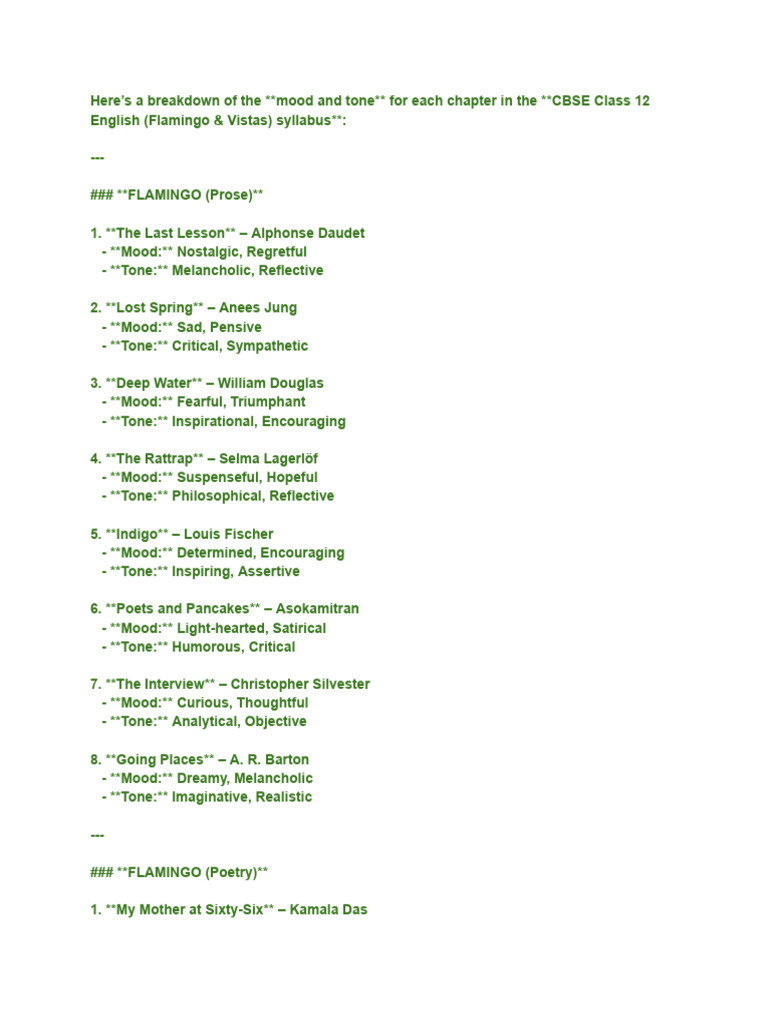 Mood and Tone in Class 12 English | PDF
