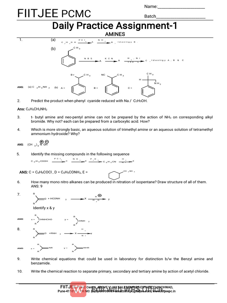 Daily Practice Assignments on Amines and Biomolecules | PDF | Amine ...