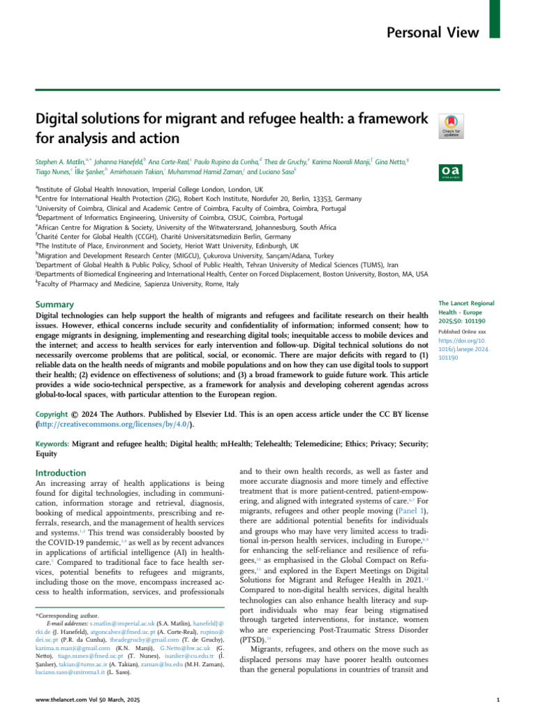 Digital Health Solutions for Migrants | PDF | Human Migration | Refugee