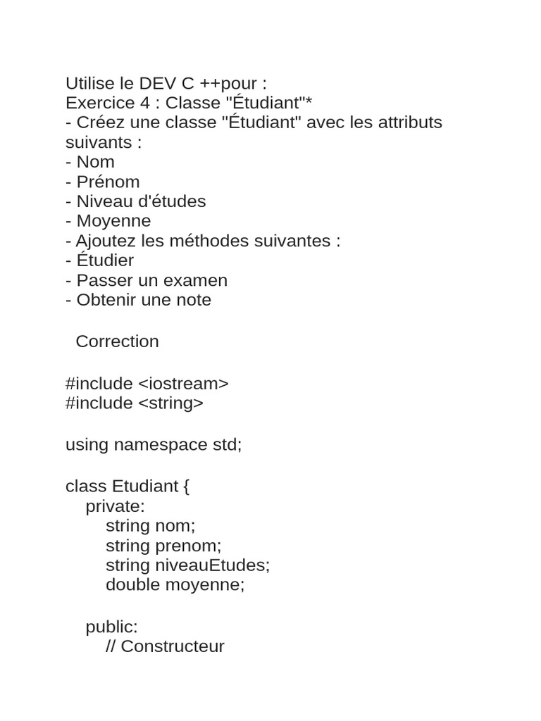 Classes C++ : Étudiant, Produit, Animal, Bâtiment | PDF | C ++ | Objet ...