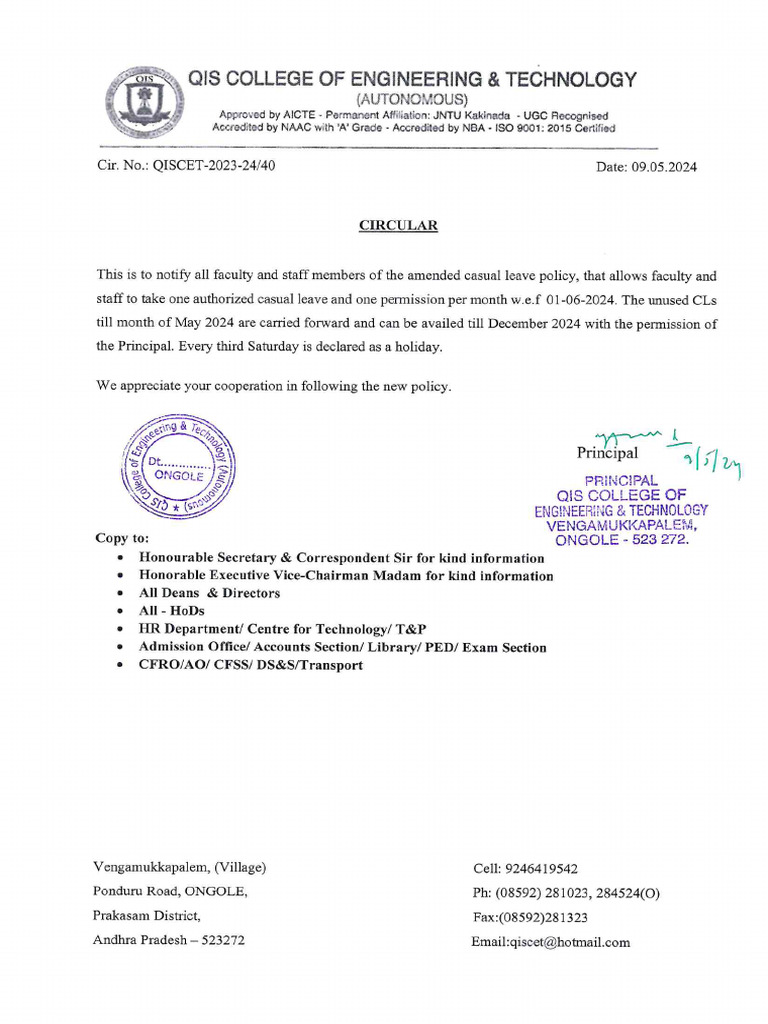 Amended Leave Policy Circular | PDF