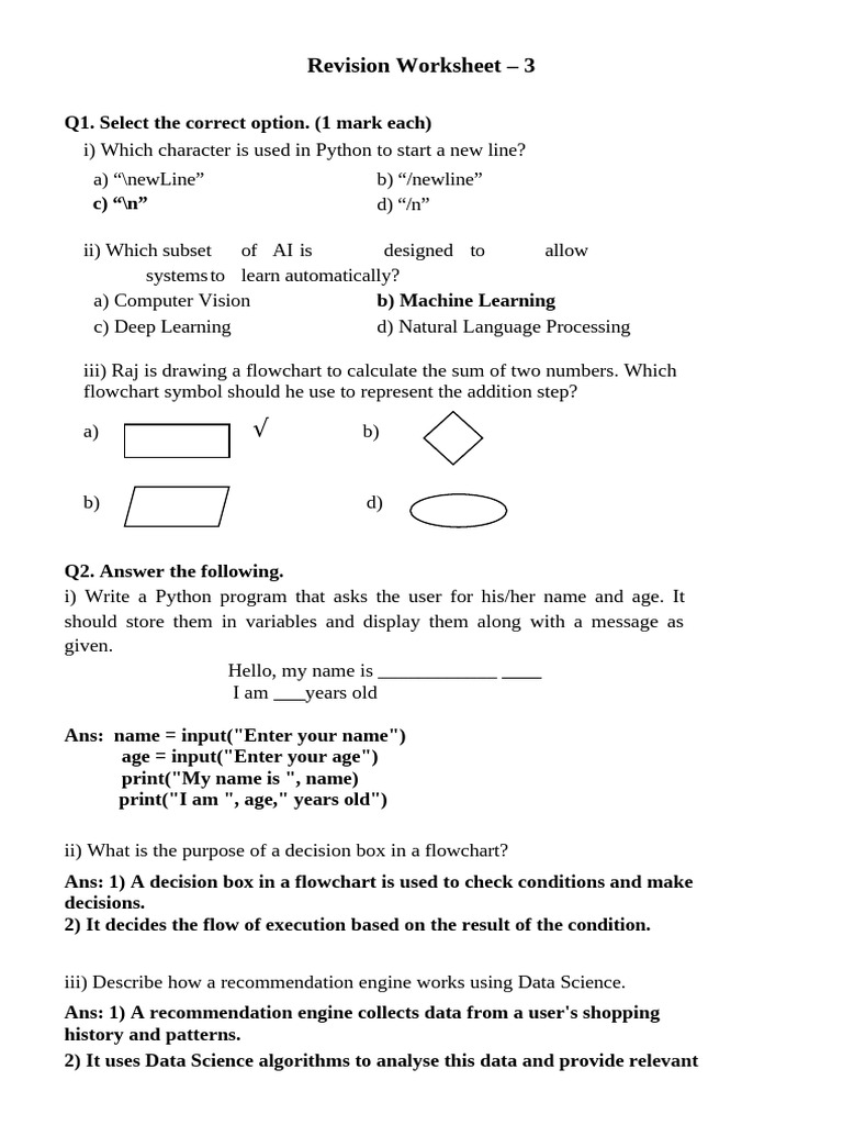 Python and Flowchart Revision Worksheet | PDF