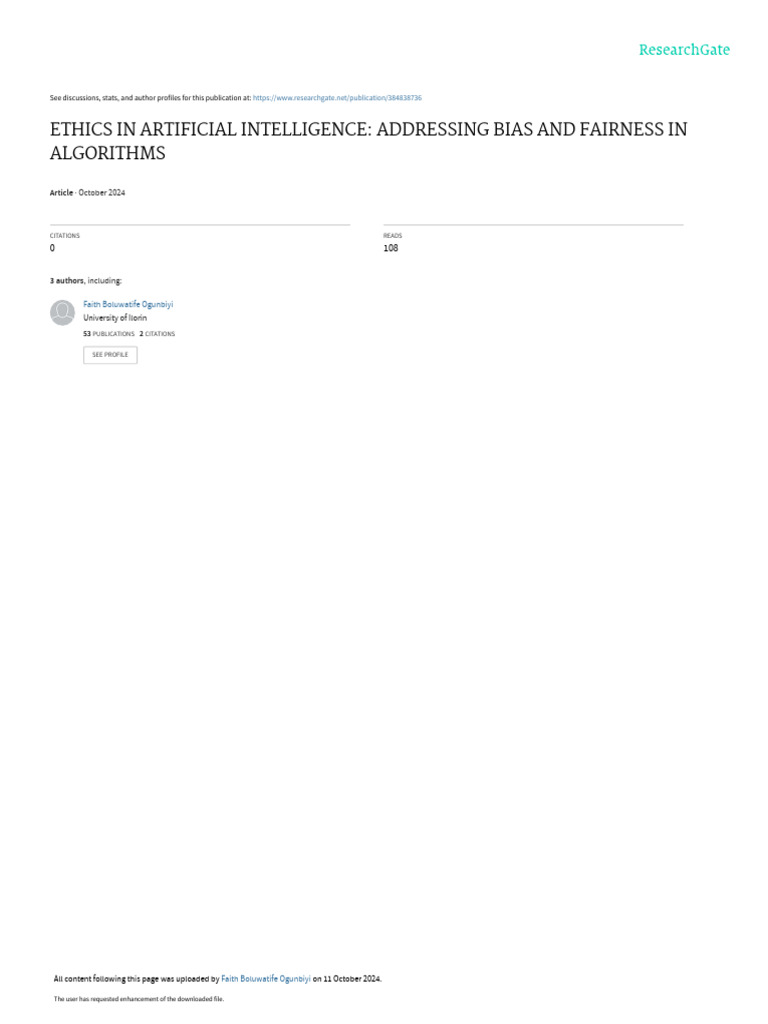 Ethics of AI: Addressing Bias and Fairness | PDF | Artificial ...